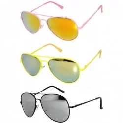 Oval Set of 3 Pairs Aviator Style Sunglasses Colored Metal Frame Spring Hinges - CB17YW0Z9O7 $11.24