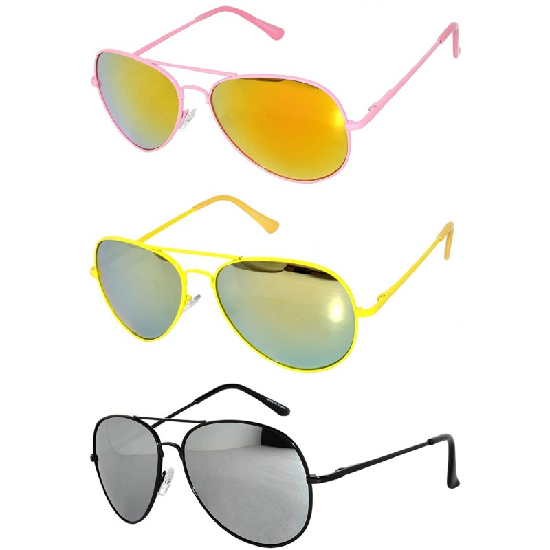 Oval Set of 3 Pairs Aviator Style Sunglasses Colored Metal Frame Spring Hinges - CB17YW0Z9O7 $11.24