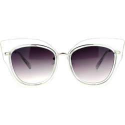 Cat Eye Flat Panel Oversize Cat Eye Double Frame Womens Sunglasses - Clear Silver - CG12KOH4A9L $23.15