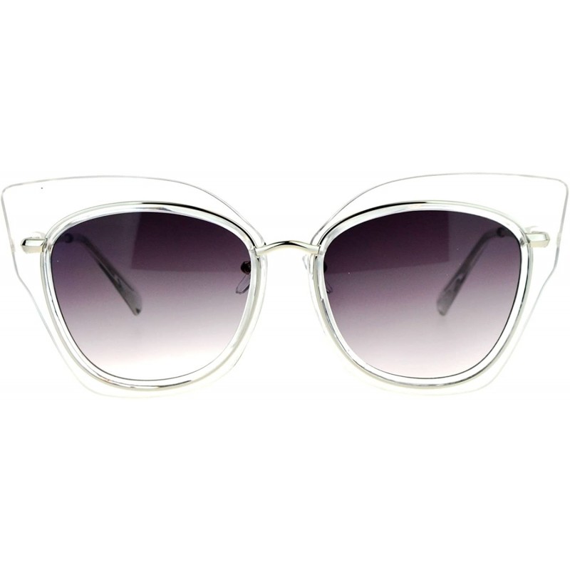 Cat Eye Flat Panel Oversize Cat Eye Double Frame Womens Sunglasses - Clear Silver - CG12KOH4A9L $10.01