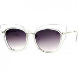 Cat Eye Flat Panel Oversize Cat Eye Double Frame Womens Sunglasses - Clear Silver - CG12KOH4A9L $10.01