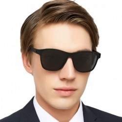Rectangular Mens Polarized 100% UV Protection Sport Square Sunglasses for Driving Fishing - Black/Blue Line - CP18WCRC7T2 $12.09