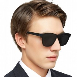 Rectangular Mens Polarized 100% UV Protection Sport Square Sunglasses for Driving Fishing - Black/Blue Line - CP18WCRC7T2 $12.09
