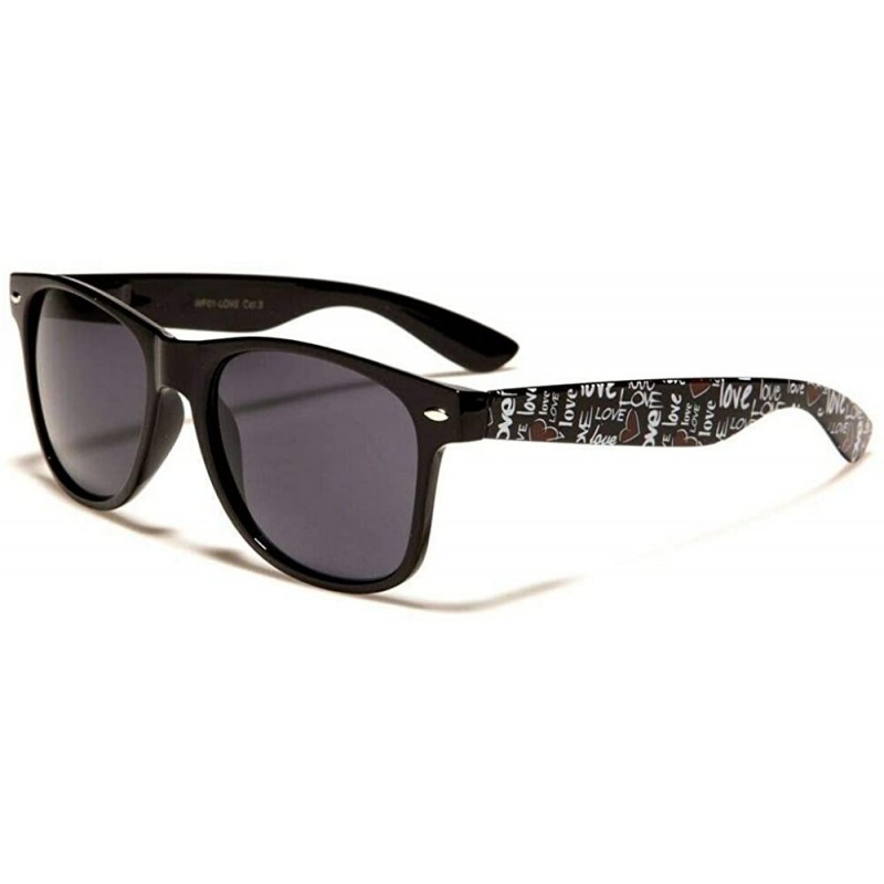 Square Square Classic Love & Heart Print Retro Sunglasses - Glossy Black Frame - CI18WM6WG8E $12.18