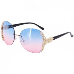 Round Fashion Round Metal Frame Sparkling Crystal Sunglasses UV Protection Eyewear Oversized - Blue - CE198DZ5NA6 $14.78