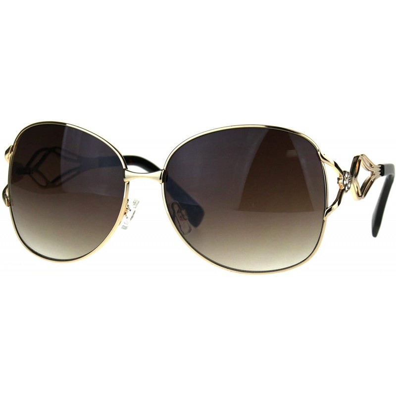 Butterfly Womens Butterfly Metal Rim Diva Rhinestone Bling Sunglasses - Gold Brown - CX1884DTMCT $11.29