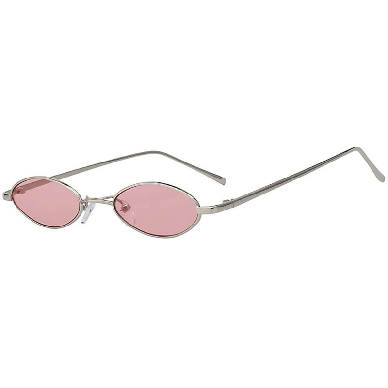 Oval Oval Ultra Thin Small Skinny Slim Narrow Metal Frame Sunglasses Colored Lens - Silver-pink - CN18HZYHEOE $12.34