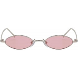 Oval Oval Ultra Thin Small Skinny Slim Narrow Metal Frame Sunglasses Colored Lens - Silver-pink - CN18HZYHEOE $12.34