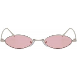 Oval Oval Ultra Thin Small Skinny Slim Narrow Metal Frame Sunglasses Colored Lens - Silver-pink - CN18HZYHEOE $12.34