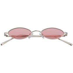 Oval Oval Ultra Thin Small Skinny Slim Narrow Metal Frame Sunglasses Colored Lens - Silver-pink - CN18HZYHEOE $12.34