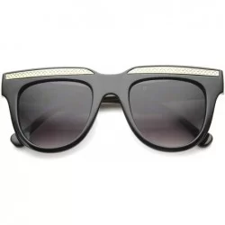 Square Retro Metal Accent Flat Top Horn Rimmed Oversize Sunglasses 50mm - Shiny Black-gold / Lavender - C412IGK2PU5 $19.43