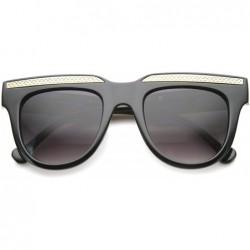 Square Retro Metal Accent Flat Top Horn Rimmed Oversize Sunglasses 50mm - Shiny Black-gold / Lavender - C412IGK2PU5 $7.67