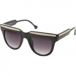 Square Retro Metal Accent Flat Top Horn Rimmed Oversize Sunglasses 50mm - Shiny Black-gold / Lavender - C412IGK2PU5 $7.67