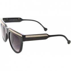 Square Retro Metal Accent Flat Top Horn Rimmed Oversize Sunglasses 50mm - Shiny Black-gold / Lavender - C412IGK2PU5 $7.67