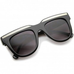 Square Retro Metal Accent Flat Top Horn Rimmed Oversize Sunglasses 50mm - Shiny Black-gold / Lavender - C412IGK2PU5 $7.67