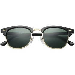 Wayfarer Unisex Retro Classic Stylish Malcom Half Frame Polarized Sunglasses - Gloss Black - Olive - C8187UCDWA3 $23.13