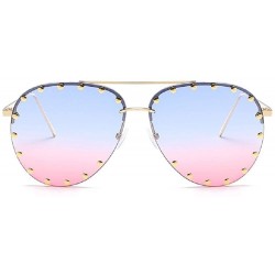 Wrap SJR-A05 Rimless Half Frame Stud Embellished Aviator Sunglasses (blue pink) - CH18GAYUKHT $18.88