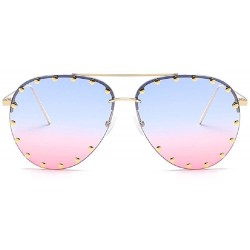 Wrap SJR-A05 Rimless Half Frame Stud Embellished Aviator Sunglasses (blue pink) - CH18GAYUKHT $28.32