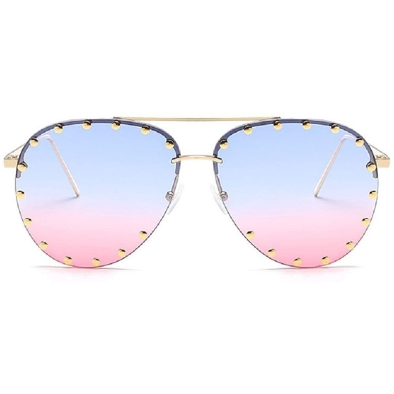 Wrap SJR-A05 Rimless Half Frame Stud Embellished Aviator Sunglasses (blue pink) - CH18GAYUKHT $18.88
