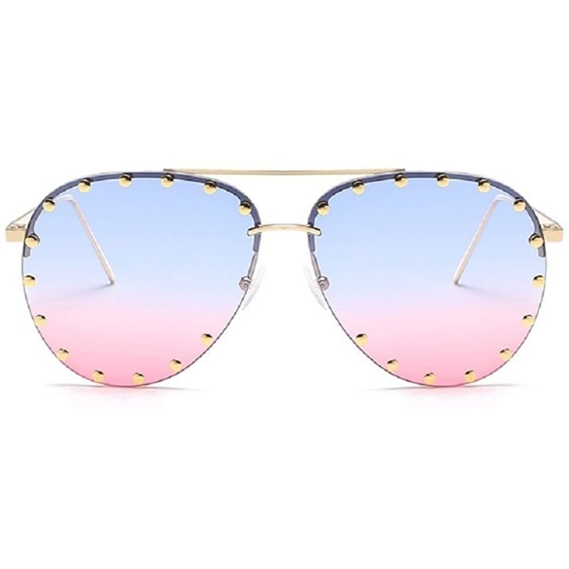 Wrap SJR-A05 Rimless Half Frame Stud Embellished Aviator Sunglasses (blue pink) - CH18GAYUKHT $18.88