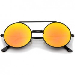 Round Mid Size Flip-Up Colored Mirror Lens Round Django Sunglasses 49mm - Black / Orange Mirror - CJ12N2T3O47 $22.19
