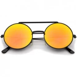 Round Mid Size Flip-Up Colored Mirror Lens Round Django Sunglasses 49mm - Black / Orange Mirror - CJ12N2T3O47 $19.87