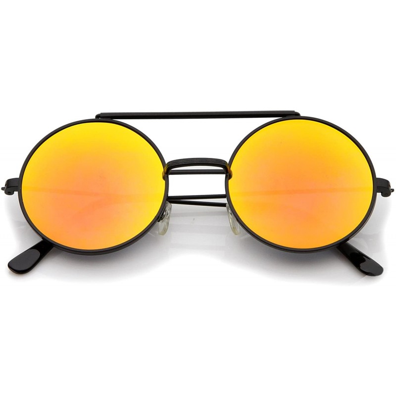 Round Mid Size Flip-Up Colored Mirror Lens Round Django Sunglasses 49mm - Black / Orange Mirror - CJ12N2T3O47 $8.00