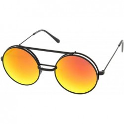 Round Mid Size Flip-Up Colored Mirror Lens Round Django Sunglasses 49mm - Black / Orange Mirror - CJ12N2T3O47 $8.00