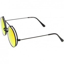 Round Mid Size Flip-Up Colored Mirror Lens Round Django Sunglasses 49mm - Black / Orange Mirror - CJ12N2T3O47 $8.00