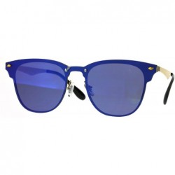 Rimless Mens Flat Panel Rimless Horn Rim Hipster Rectangular Sunglasses - Blue Mirror - CZ188I07AMC $16.20