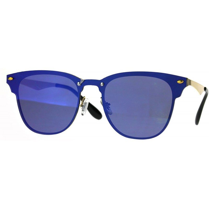 Rimless Mens Flat Panel Rimless Horn Rim Hipster Rectangular Sunglasses - Blue Mirror - CZ188I07AMC $16.20