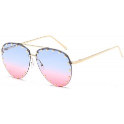 Wrap SJR-A05 Rimless Half Frame Stud Embellished Aviator Sunglasses (blue pink) - CH18GAYUKHT $18.88