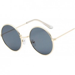 Oversized Retro Round Sunglasses Women Brand Designer Sun Glasses Alloy Mirror Female - Goldgray - CM198ZTEQ7G $32.04