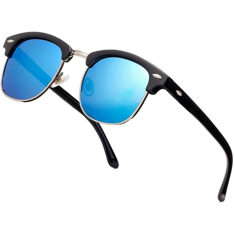 Semi-rimless Semi Rimless Polarized Sunglasses Classic Metal Retro Rivets Sun Glasses - C7185YOZWAD $12.71