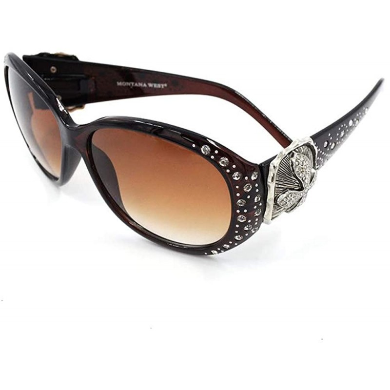 Wayfarer Wayfarer Tooled Sunglasses For Women Rhinestone Western UV 400 Protection Shades With Bling - Coffee - C5199I69RMI $...