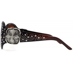 Wayfarer Wayfarer Tooled Sunglasses For Women Rhinestone Western UV 400 Protection Shades With Bling - Coffee - C5199I69RMI $...