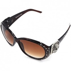 Wayfarer Wayfarer Tooled Sunglasses For Women Rhinestone Western UV 400 Protection Shades With Bling - Coffee - C5199I69RMI $...