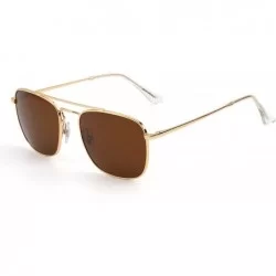 Rectangular Retro Square Aviator Sunglasses Premium Glass Lens Flat Metal Eyewear Men Women - Gold / Brown - CD18COKDIL4 $18.73