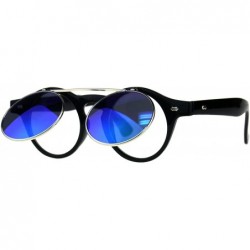 Round Flip Up Sunglasses Clear Lens Glasses Round Keyhole Unisex Mirror Lens - Black (Teal Mirror) - CL18EHAWX63 $15.40