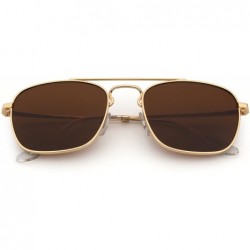 Rectangular Retro Square Aviator Sunglasses Premium Glass Lens Flat Metal Eyewear Men Women - Gold / Brown - CD18COKDIL4 $18.73