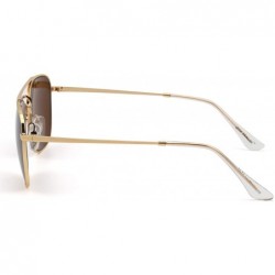 Rectangular Retro Square Aviator Sunglasses Premium Glass Lens Flat Metal Eyewear Men Women - Gold / Brown - CD18COKDIL4 $18.73