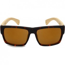Square Wooden Bamboo Retro Square Sunglasses Mirrored Lens 540894BM-REV - Matte Tortoise/Gold Mirrored Lens - CG12NTY156R $9.65
