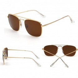 Rectangular Retro Square Aviator Sunglasses Premium Glass Lens Flat Metal Eyewear Men Women - Gold / Brown - CD18COKDIL4 $18.73