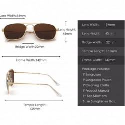 Rectangular Retro Square Aviator Sunglasses Premium Glass Lens Flat Metal Eyewear Men Women - Gold / Brown - CD18COKDIL4 $18.73