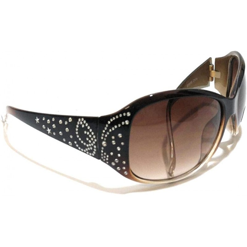 Oval Faux Rhinestone Butterfly Womens Ladies Western Bling Sunglasses + Case - Brown - CO18IDLLL2S $12.24