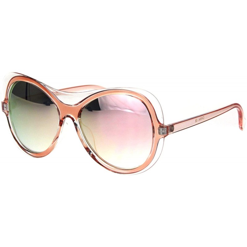 Butterfly Womens Retro Fashion Sunglasses Clear Outline Double Frame UV 400 - Clear Pink (Pink Mirror) - CU18K0Z8WHM $12.65