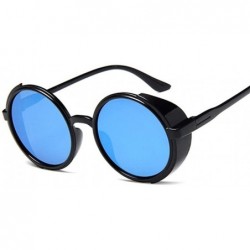 Round Steampunk Sunglasses Goggles Plastic - Black Blue - CI198XWOSU0 $19.85