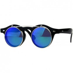 Round Flip Up Sunglasses Clear Lens Glasses Round Keyhole Unisex Mirror Lens - Black (Teal Mirror) - CL18EHAWX63 $29.77
