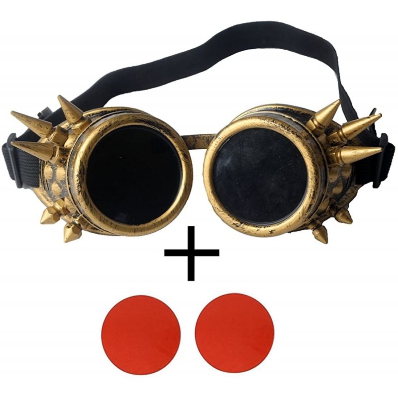 Goggle Spiked Steampunk Retro Goggles Rave Vintage Glasses Cosplay Halloween - Frame+red Lenses - C418HA88MOX $12.11