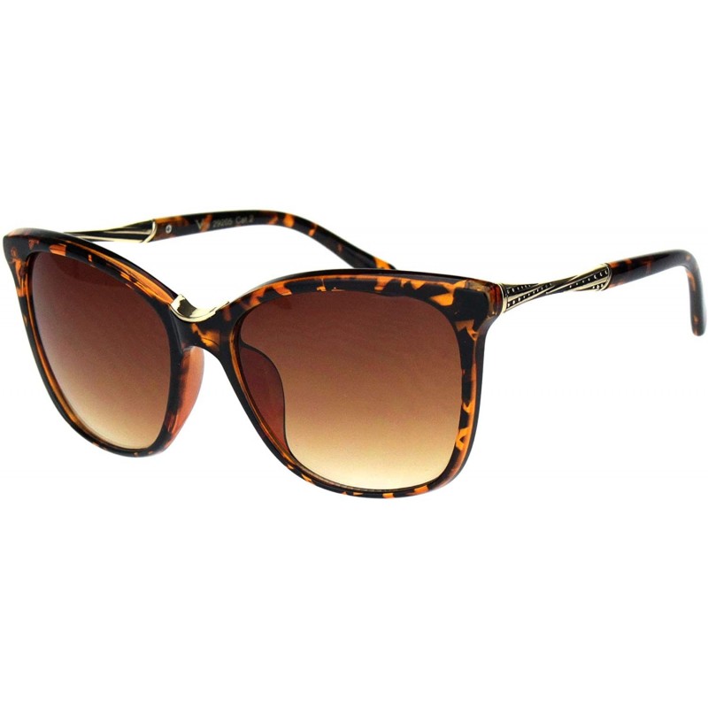 Cat Eye Womens Large Cat Eye Designer Plastic Fashion Luxury Sunglasses - Tortoise Brown - CP18K7Q3U5N $12.17